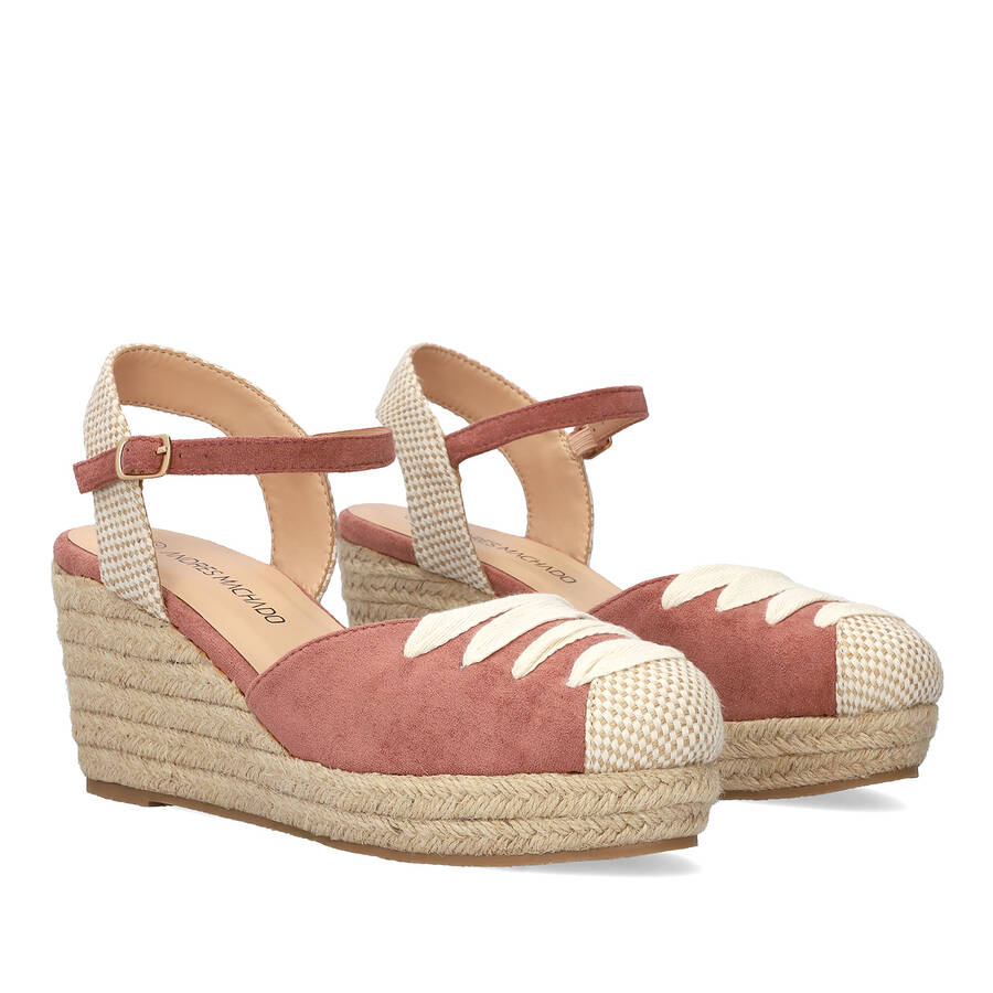 Pink suede espadrilles with jute wedge 