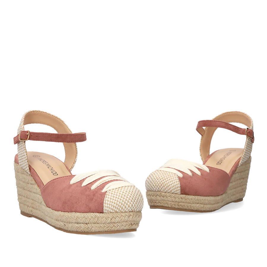 Pink suede espadrilles with jute wedge 