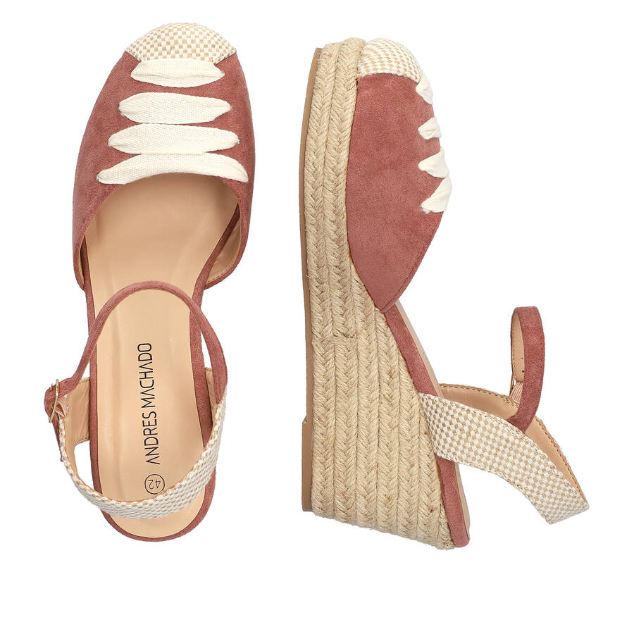 Pink suede espadrilles with jute wedge 