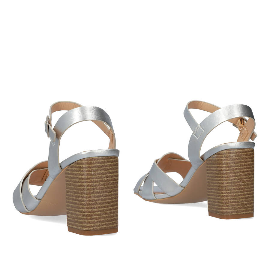 Square heeled soft silver colour sandal 