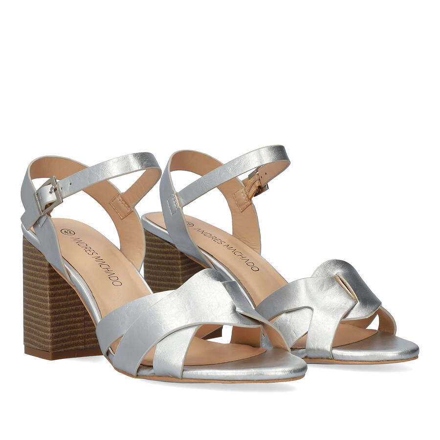 Square heeled soft silver colour sandal 