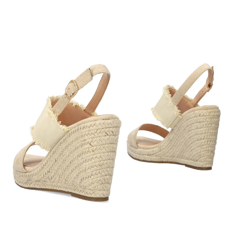 Suede beige sandal with jute wedge 