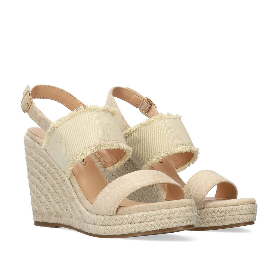 Suede beige sandal with jute wedge 