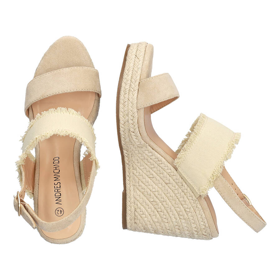 Suede beige sandal with jute wedge 