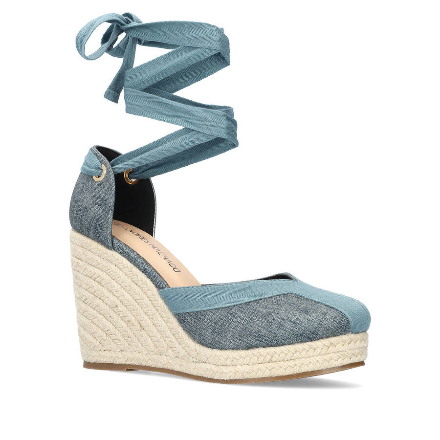 Turquoise fabric espadrilles with jute wedge 