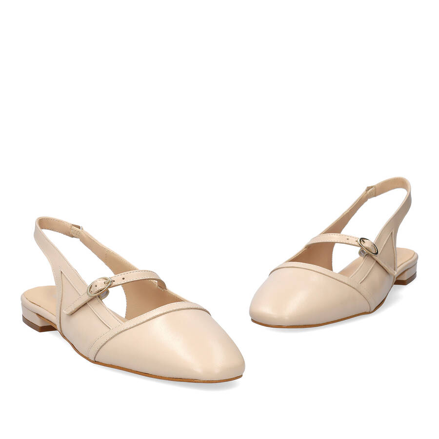 Flache Sling-Ballerina aus Leder Beigem 