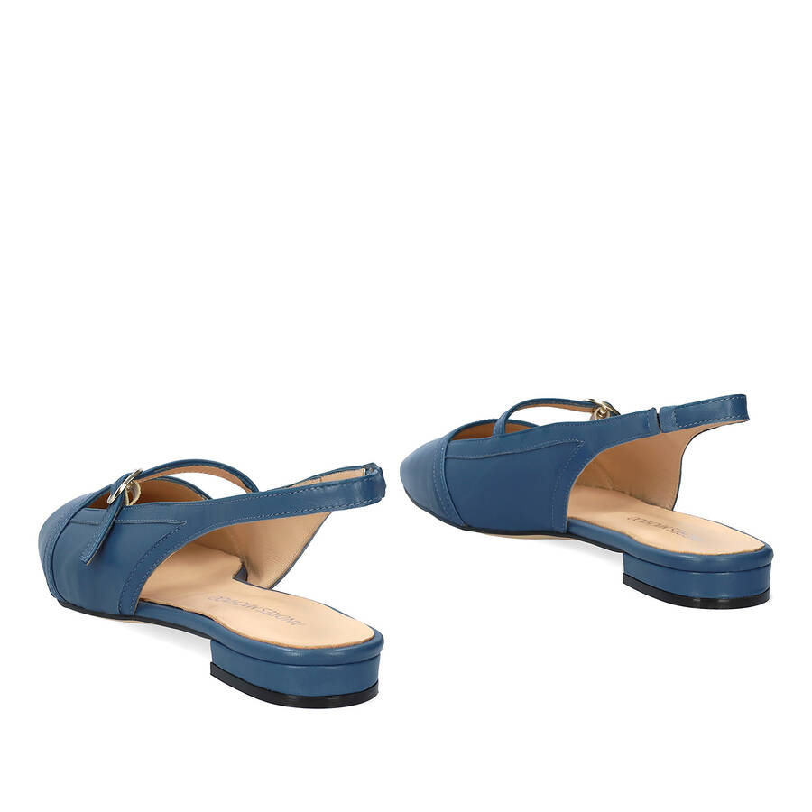 Flache Sling-Ballerina aus Leder Blau 