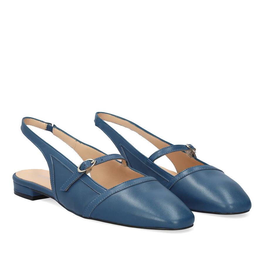 Flache Sling-Ballerina aus Leder Blau 