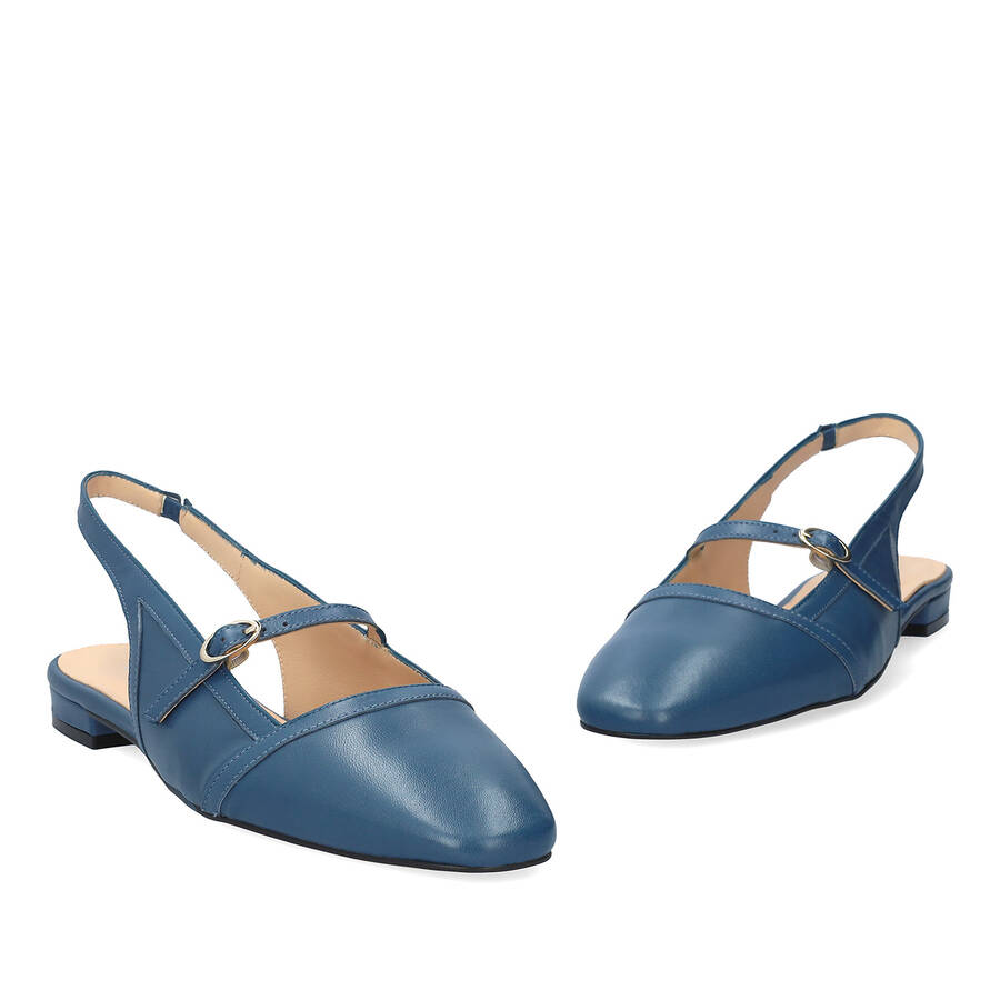 Flache Sling-Ballerina aus Leder Blau 