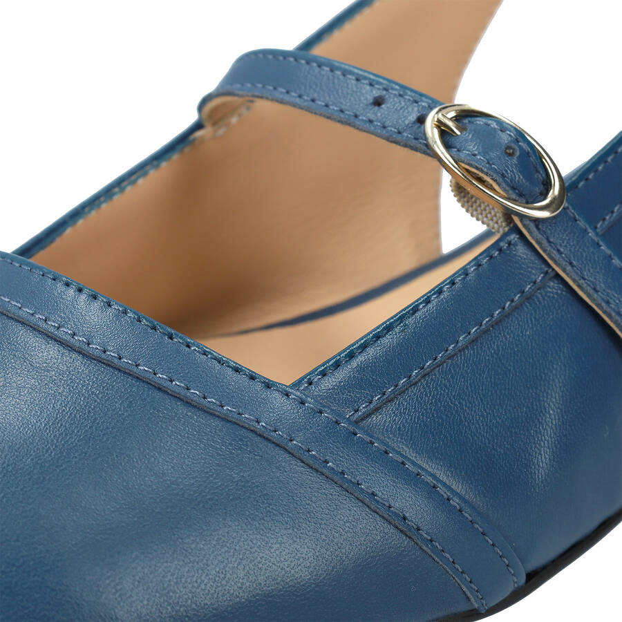 Flache Sling-Ballerina aus Leder Blau 