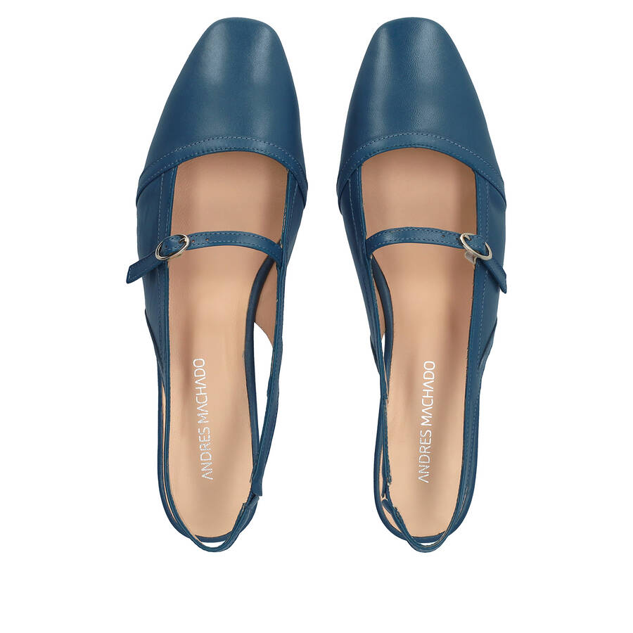 Flache Sling-Ballerina aus Leder Blau 