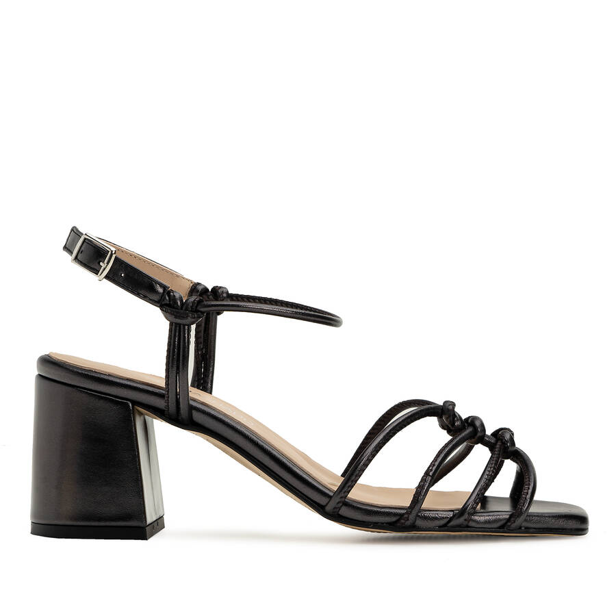 Knotted Sandals in Metallic Black Leather 