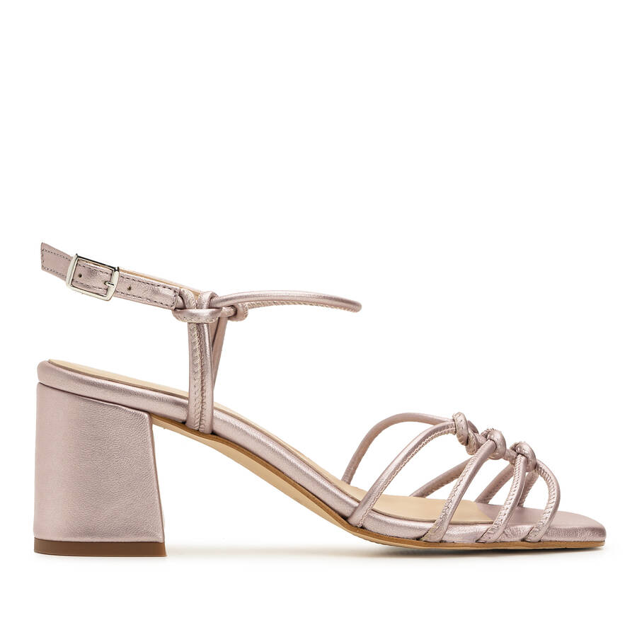 Knotted Sandals in Metallic Pink Leather 