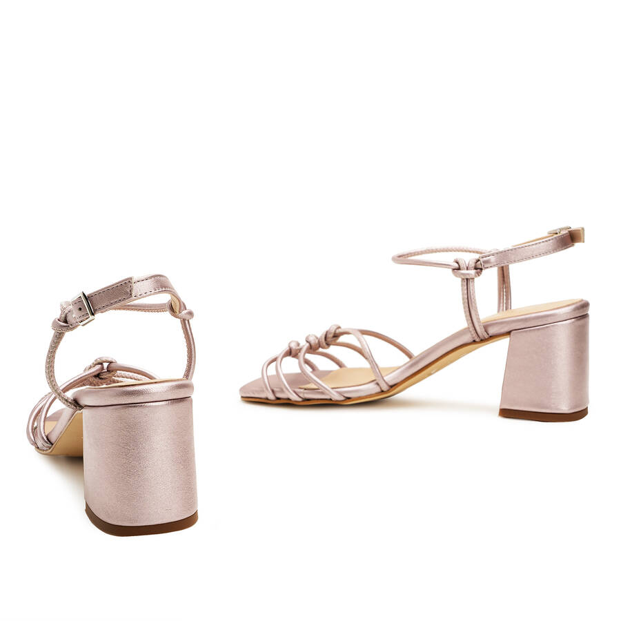 Knotted Sandals in Metallic Pink Leather 