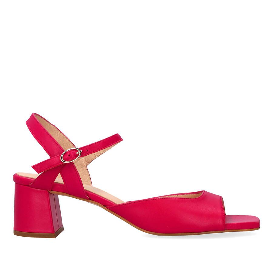 Sandalette mit Absatz aus Leder Fuchsia 