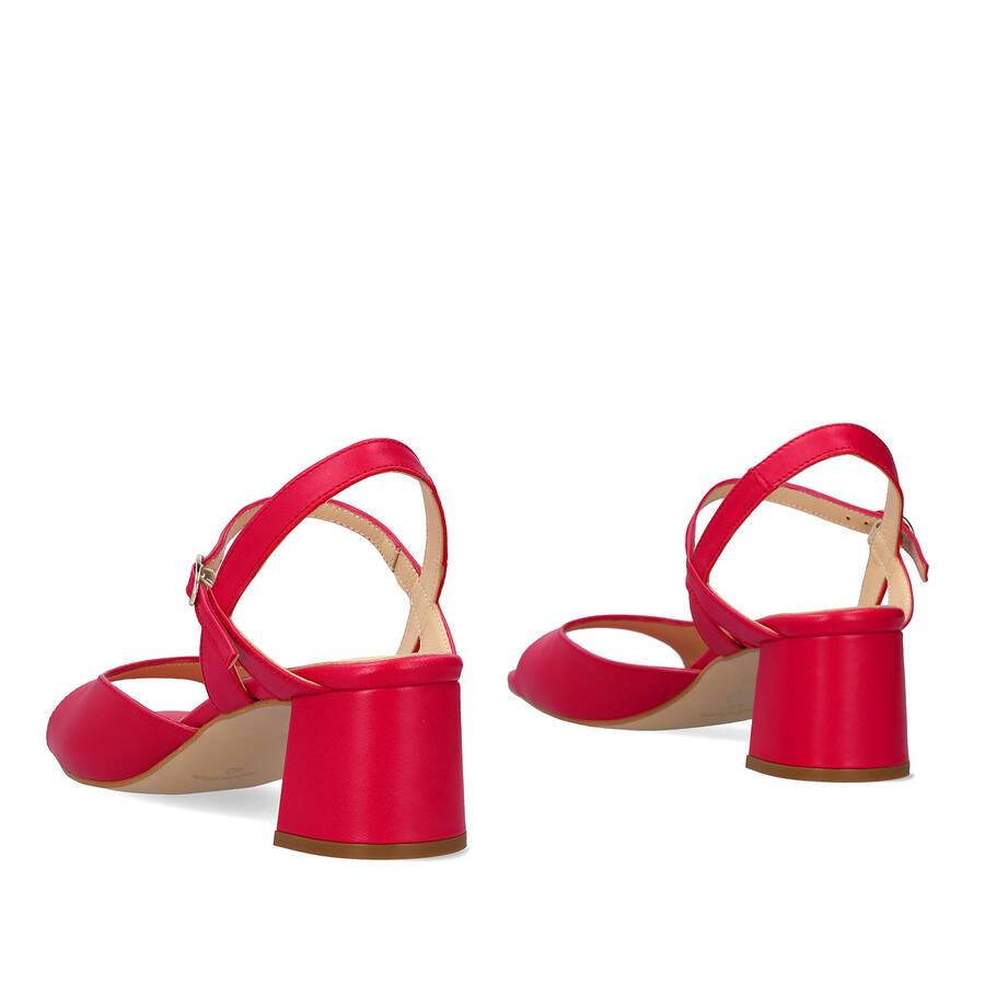 Sandalette mit Absatz aus Leder Fuchsia 