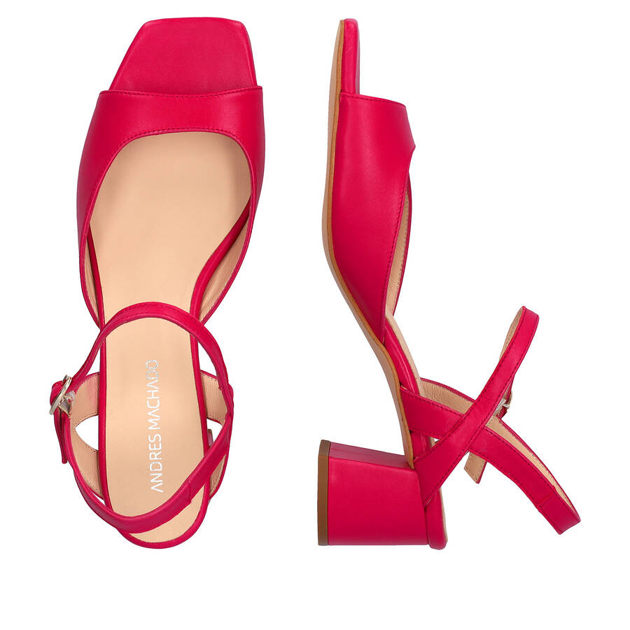 Sandalette mit Absatz aus Leder Fuchsia 