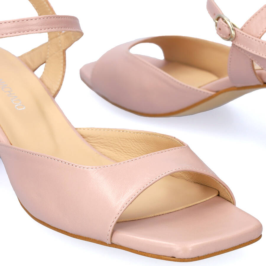 Sandalette mit Absatz aus Leder Nude 