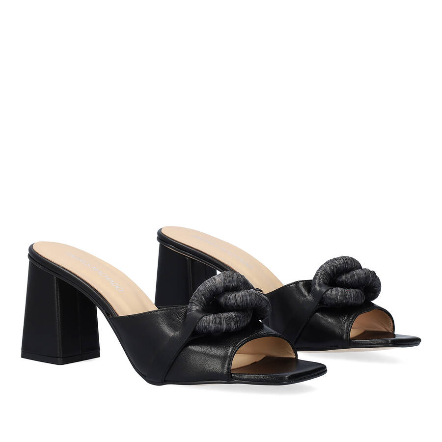 Black leather heeled sandals 