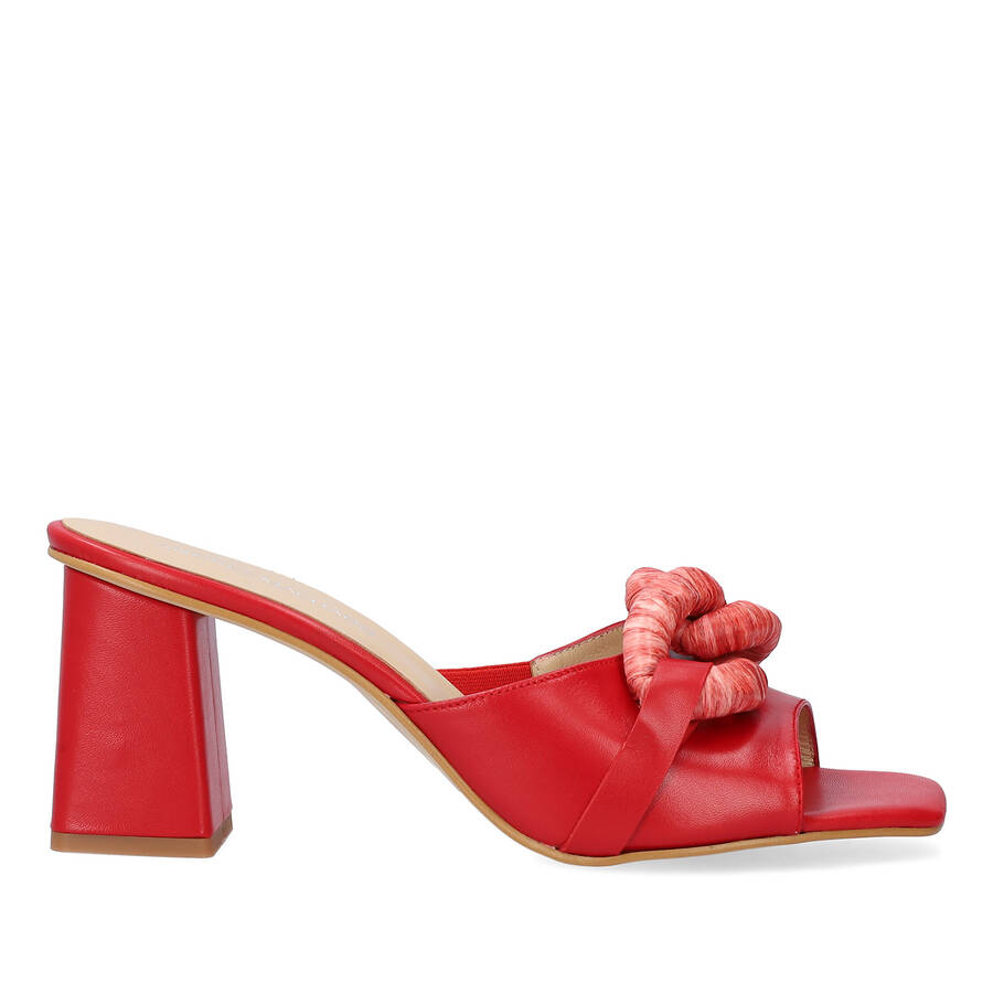 Red leather heeled sandals 