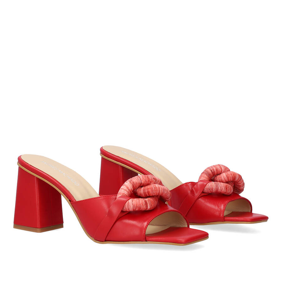 Red leather heeled sandals 