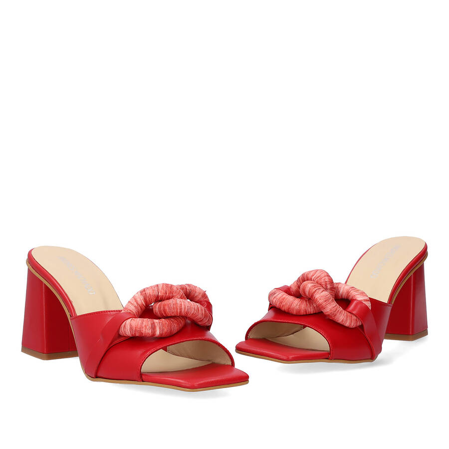 Red leather heeled sandals 