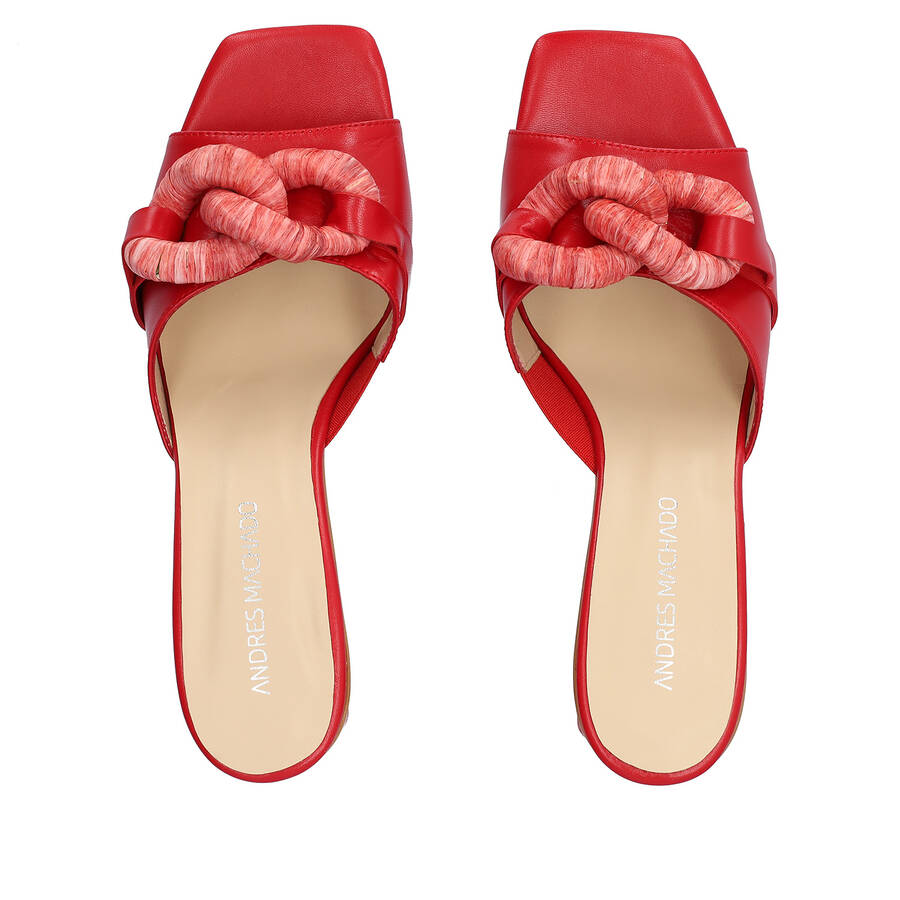 Red leather heeled sandals 