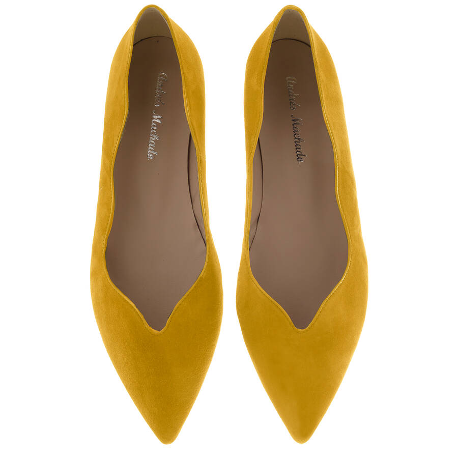 Waved Upper Ballet Flats in Mustard Nappa Leather 