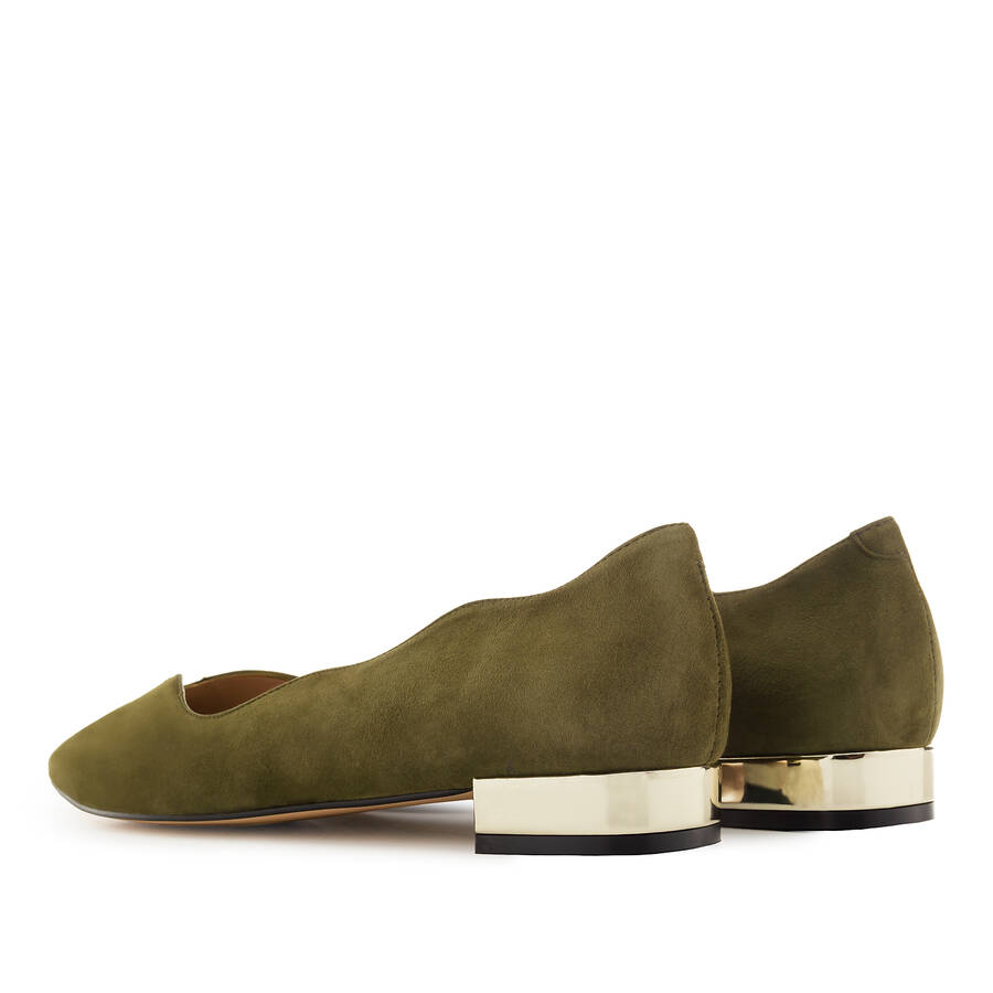 Waved Upper Ballet Flats in Olive Green Nappa Leather 