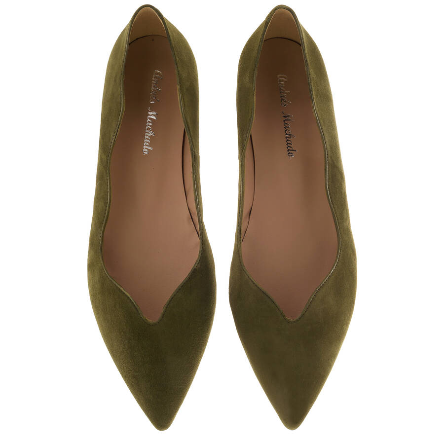 Waved Upper Ballet Flats in Olive Green Nappa Leather 