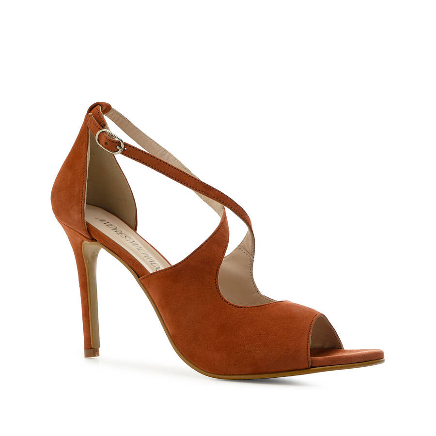 Stiletto Crossed Sandals in Brown Suede Leather 