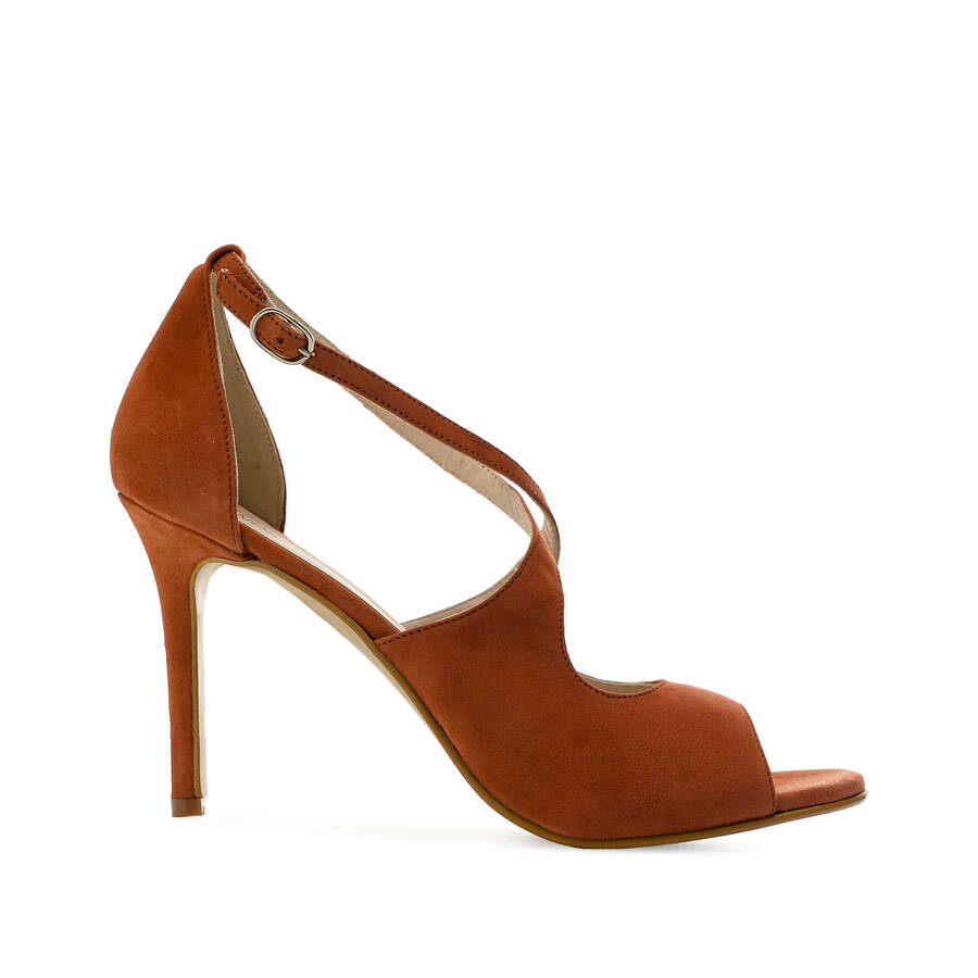 Stiletto Crossed Sandals in Brown Suede Leather 