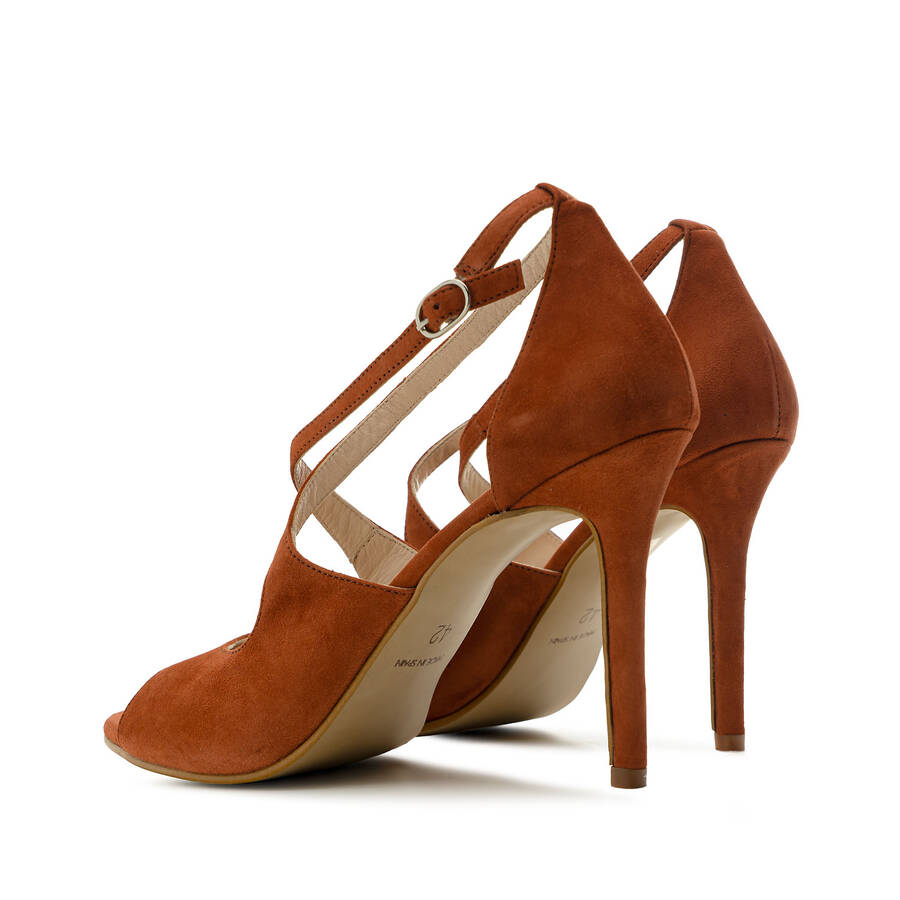 Stiletto Crossed Sandals in Brown Suede Leather 