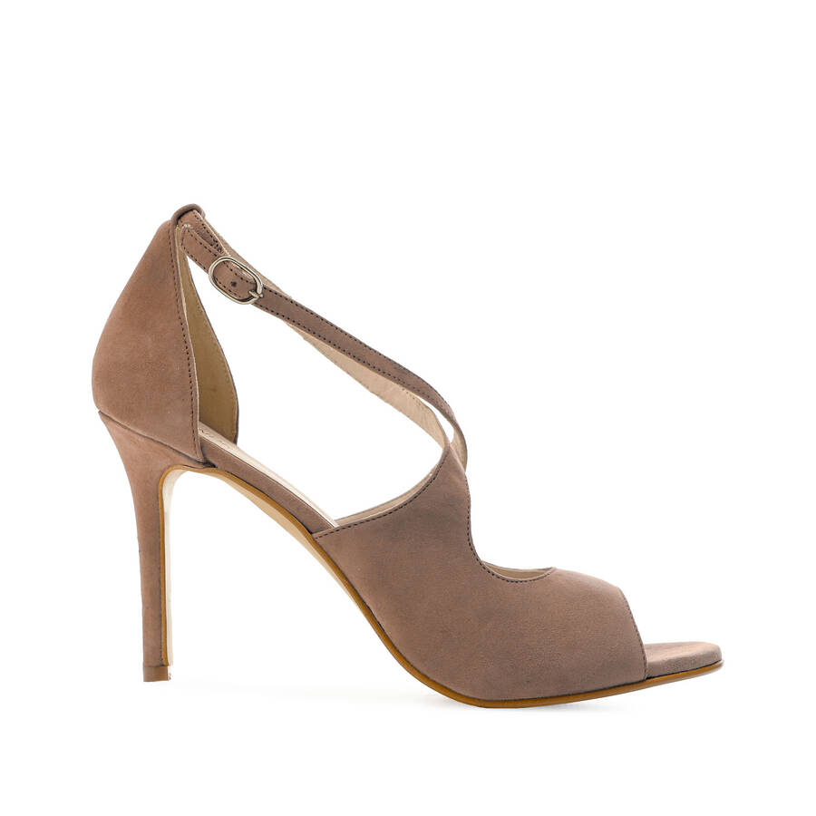 Stiletto Crossed Sandals in Beige Suede Leather 