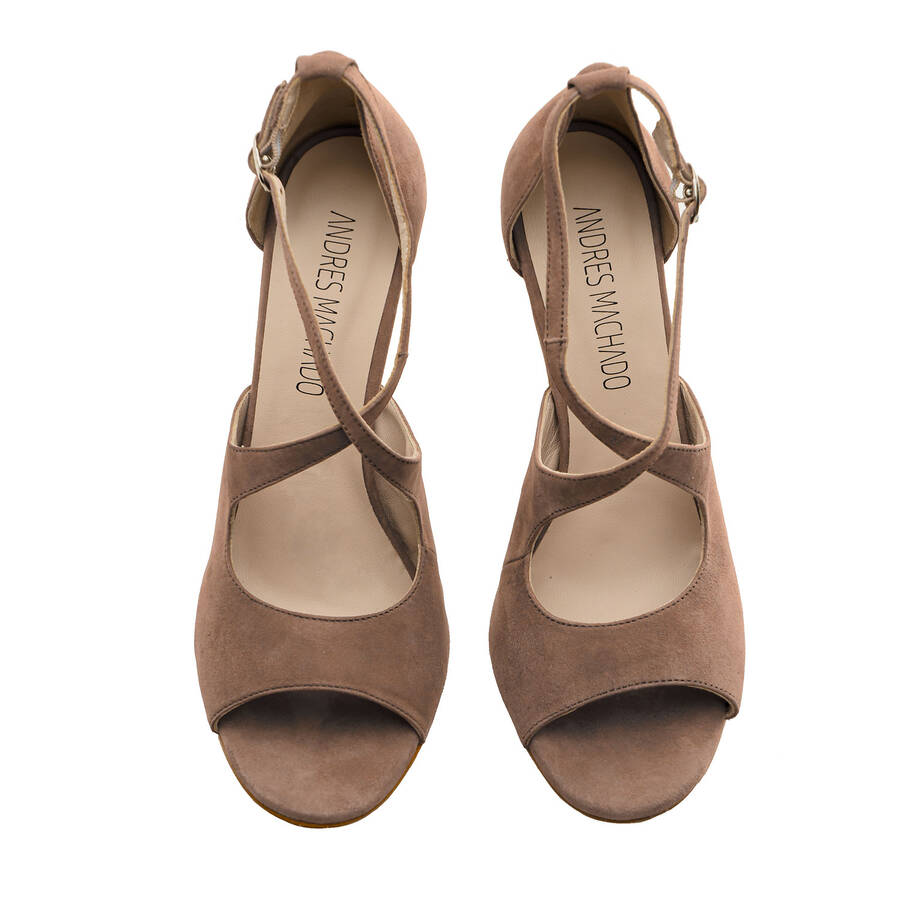 Stiletto Crossed Sandals in Beige Suede Leather 