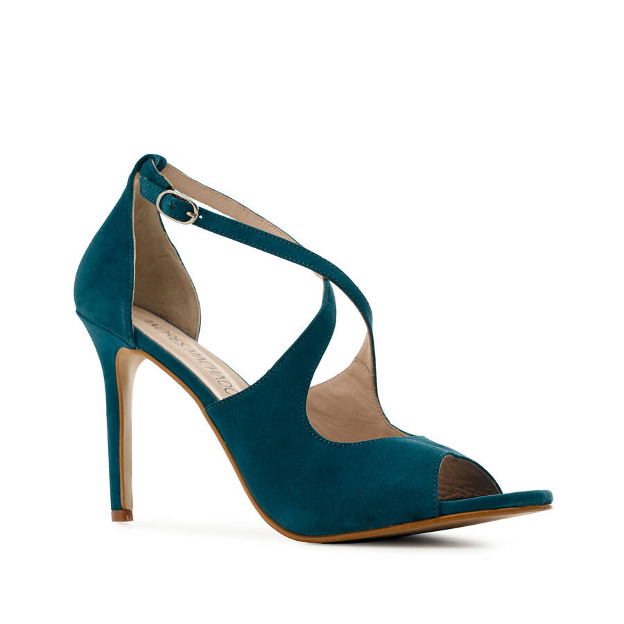 Stiletto Crossed Sandals in Deep Blue Suede Leather 