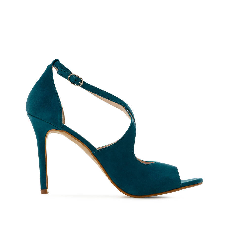 Stiletto Crossed Sandals in Deep Blue Suede Leather 