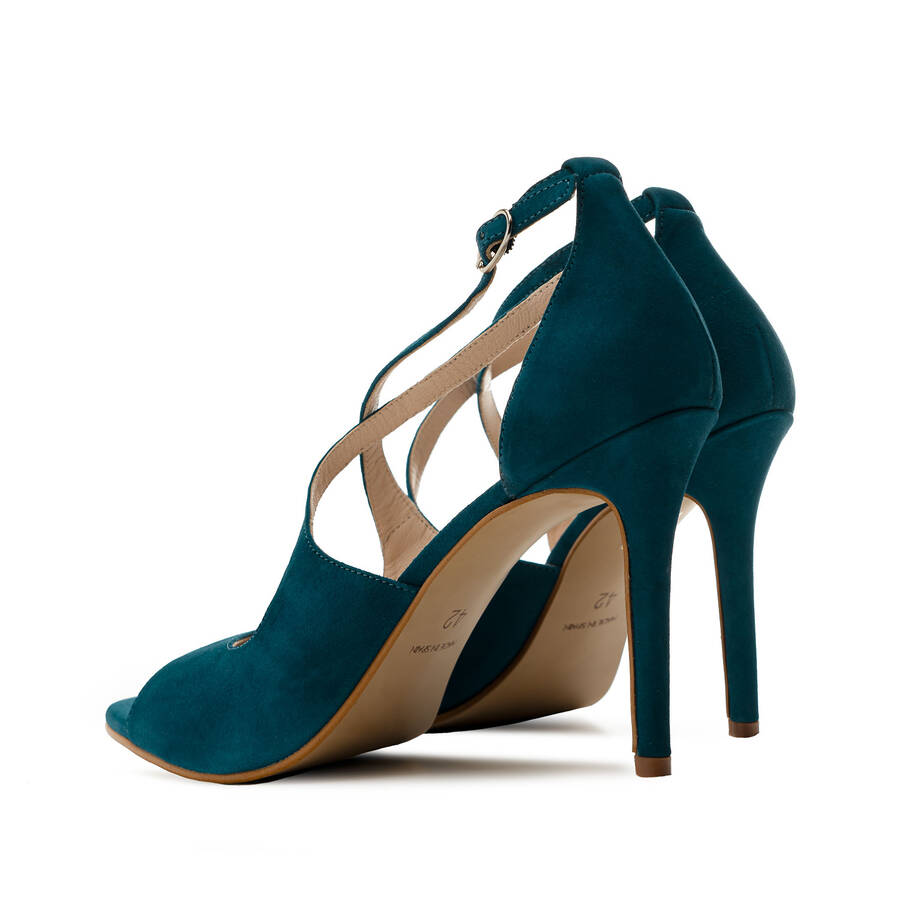 Stiletto Crossed Sandals in Deep Blue Suede Leather 