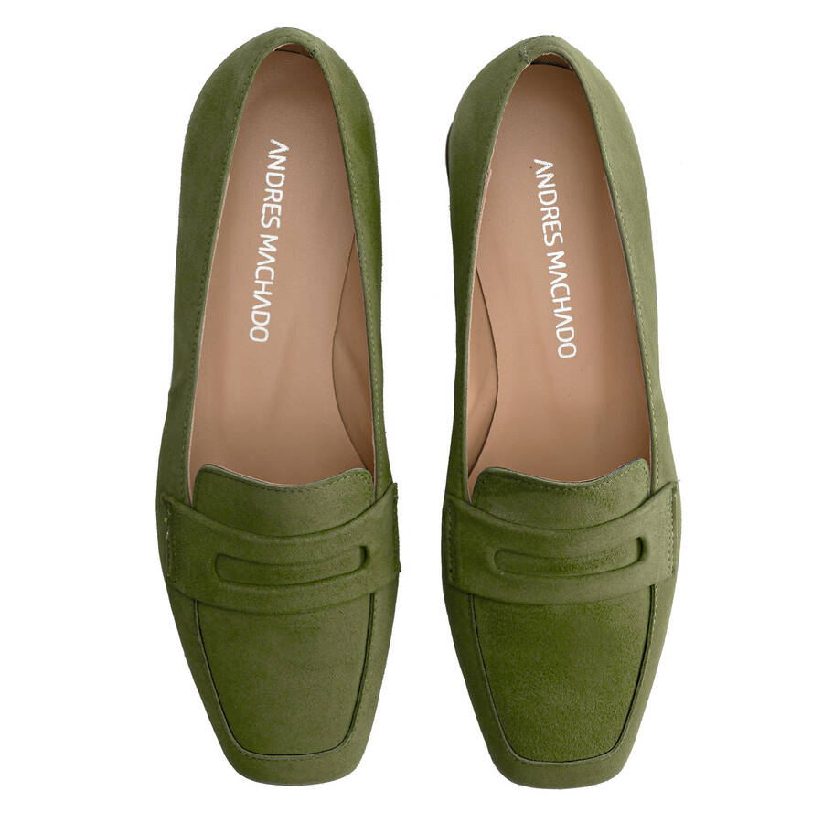 Moccasins in Olive Green Suede Leather 