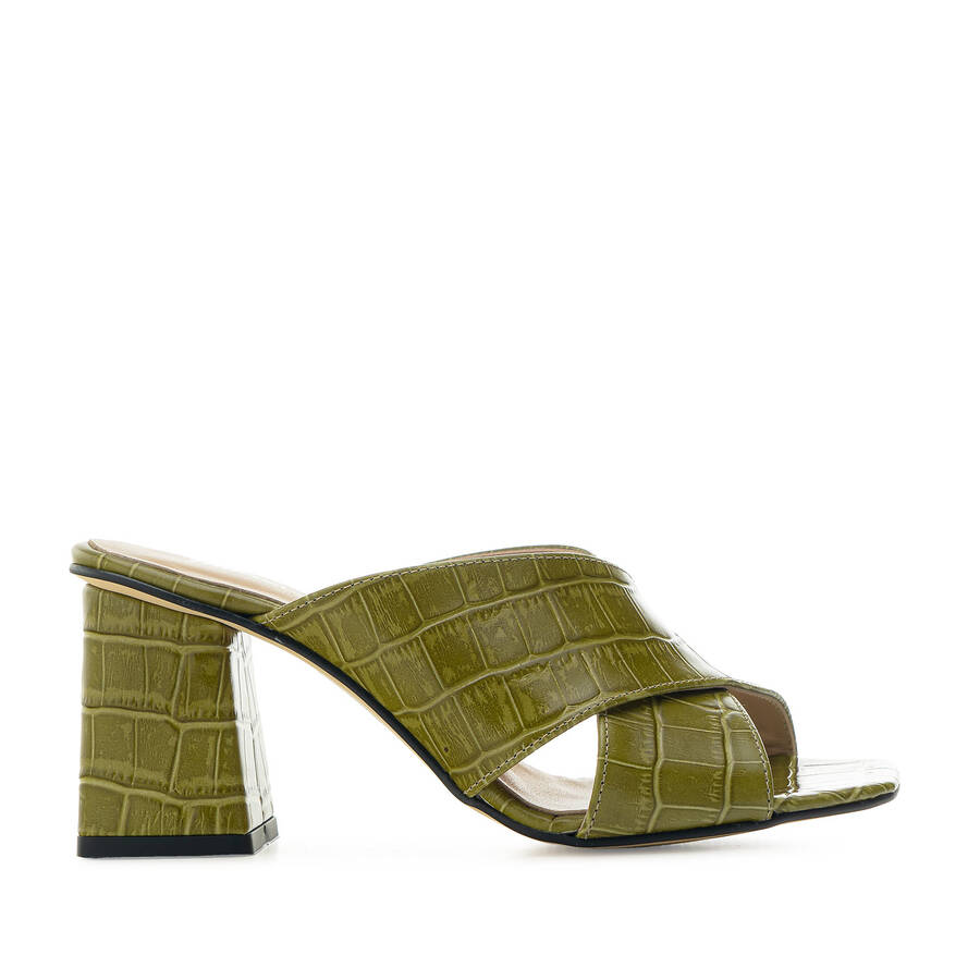 Sandals in Black Olive Green Leather 