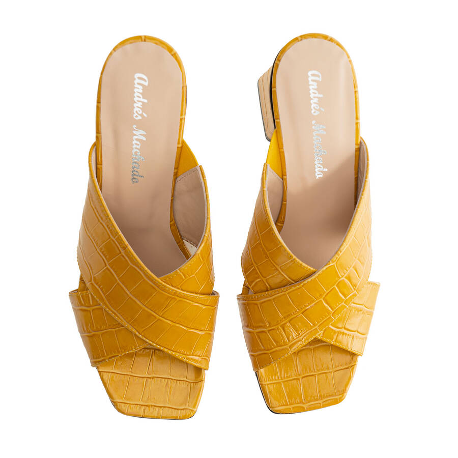 Sandals in Mustard Croc Leather 