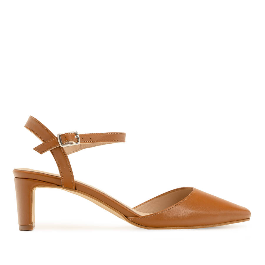 Slingback Heeled Shoes in Brown Leather 