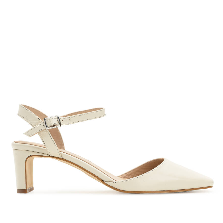 Slingback Heeled Shoes in Off White Leather 