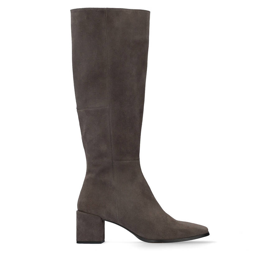 Knee-high grey split leather boots 