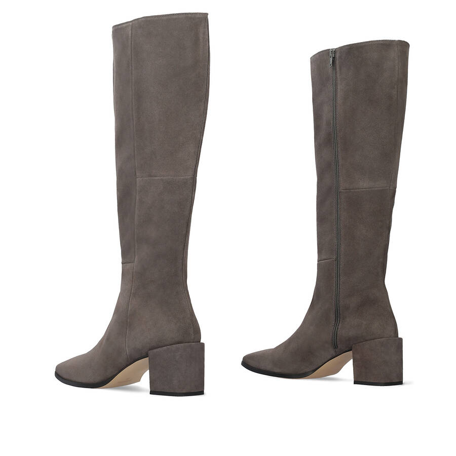 Knee-high grey split leather boots 