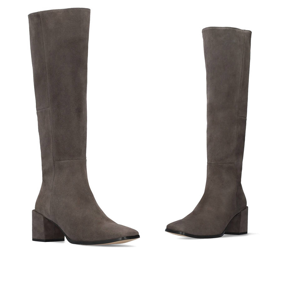 Knee-high grey split leather boots 