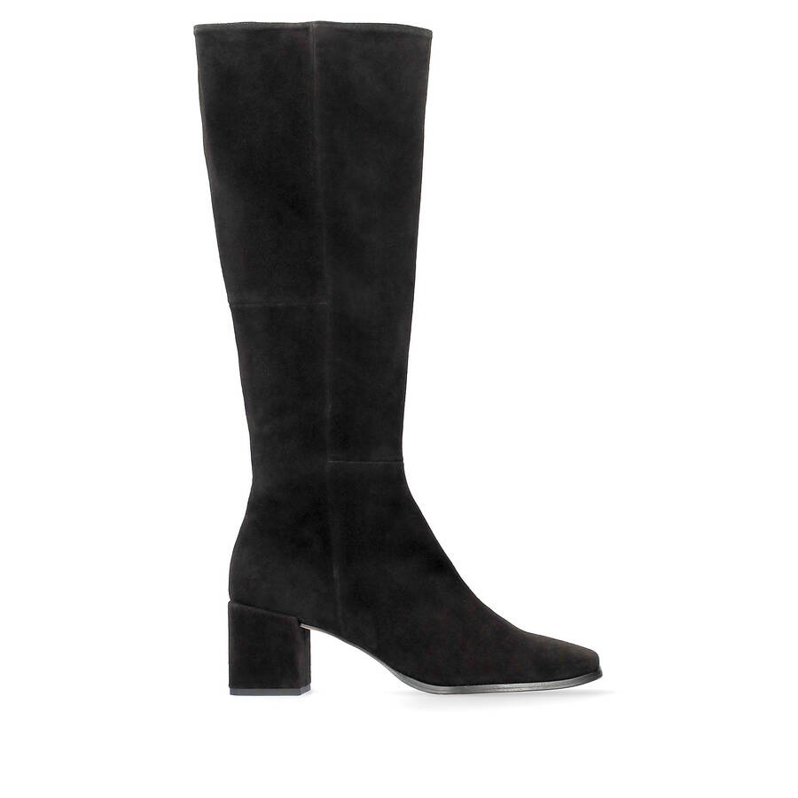 Knee-high black split leather boots 