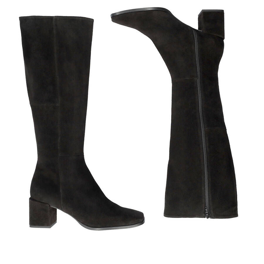 Knee-high black split leather boots 