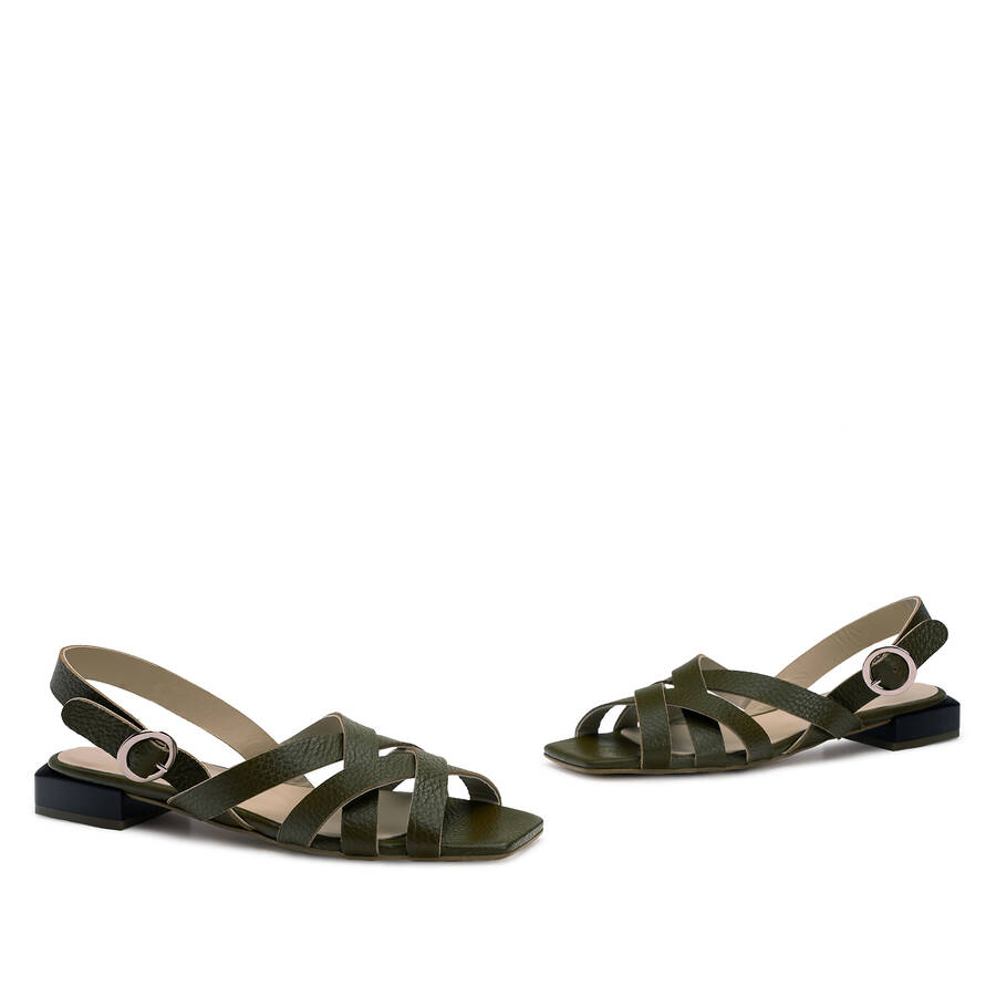 Sandals in Green Embossed Leather 