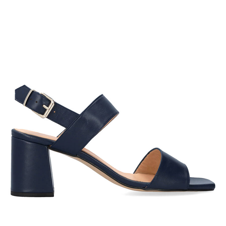 Heeled leather sandal in Navy Blue colour 